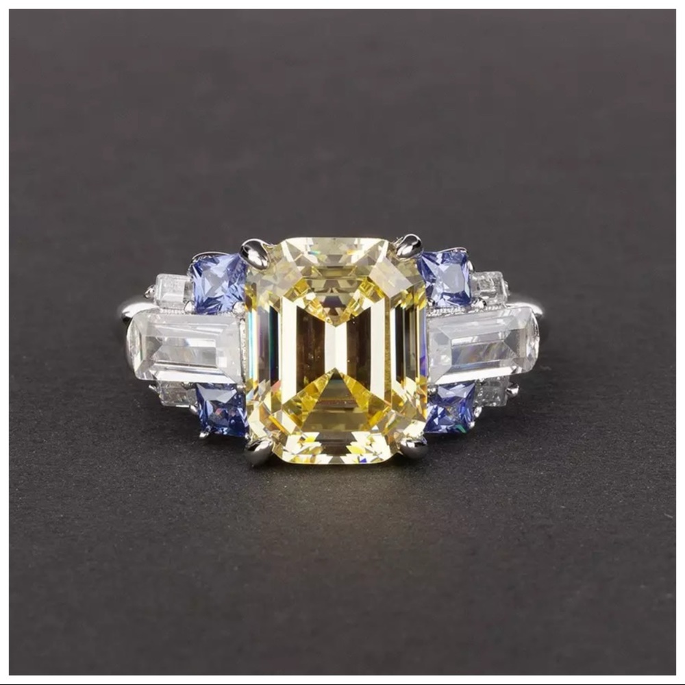The Litsa Art Deco Sapphire Diamond 925 Silver Ring - Picture 5 of 10